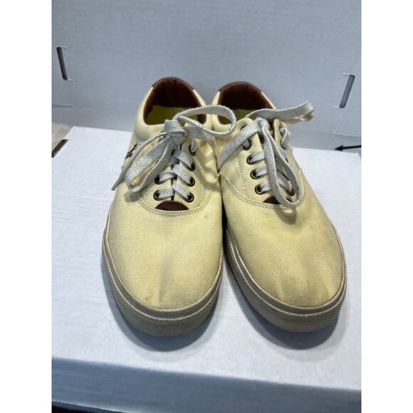 Polo Ralph Lauren Yellow Vaughn Sneakers Canvas Lace-Up Tennis Shoes Mens - Picture 4 of 11